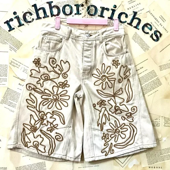 Free People We The Free Cruisin' Soutache Embellished Short Bermuda Ivory Khaki
